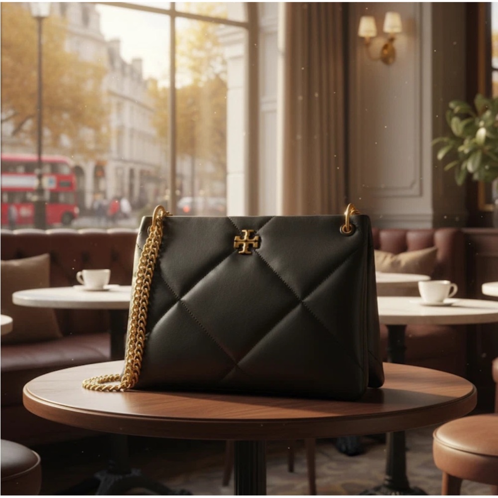 NEW Tory Burch Kira Diamond Quilt Black Leather Small Convertible Shoulder Bag